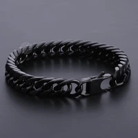 davieslee 10mm mens bracelet black gold silver color curb cuban link chain 316l stainless steel bracelet dlhb429