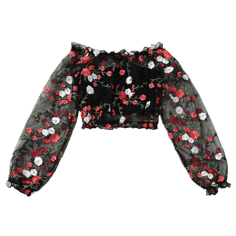 ZAFUL Симпатичные Женщины Повседневная Блузка Рубашка Женская Мода Вышитые С Плеча