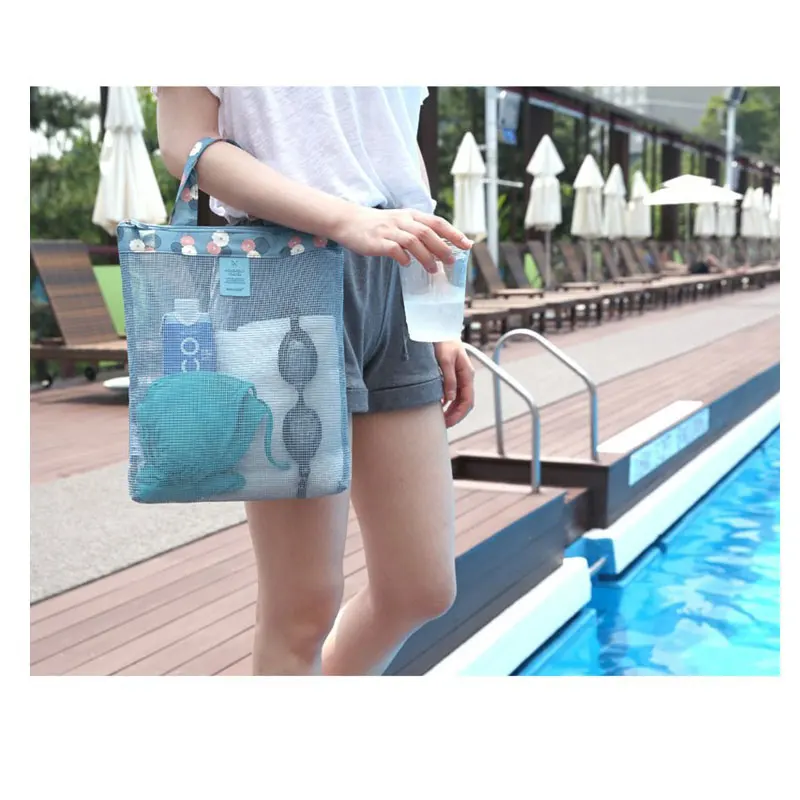 

Womens Floral Nylon Mesh Casual Totes Portable Travel Simple Sundries Bags