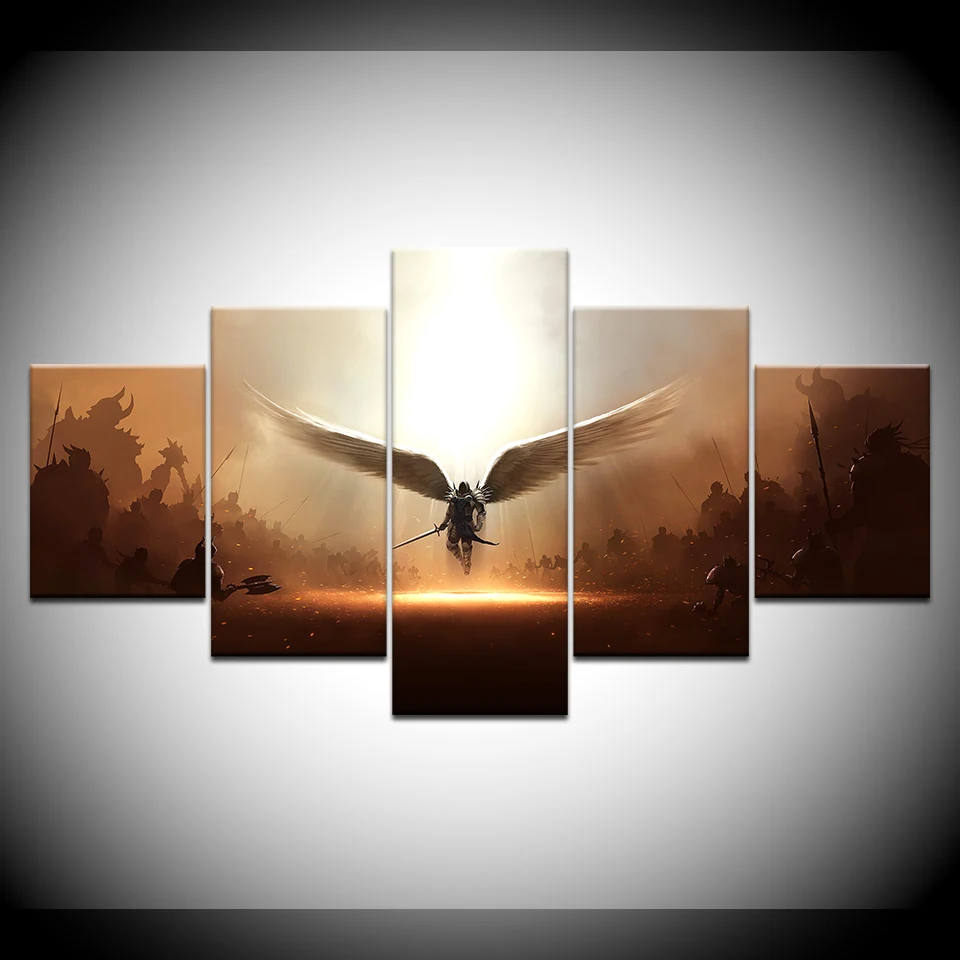 The game Two steps from hell archangel 5 Panels Wallpapers modern Modular Poster art Canvas painting for Living Room Home Decor | Дом и сад