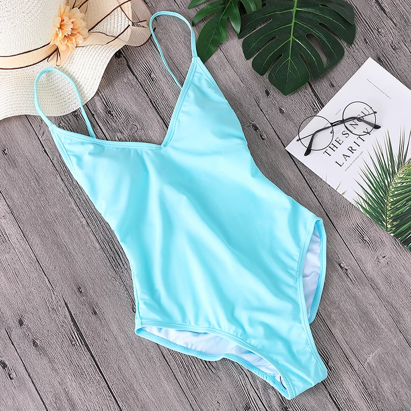Летний Новый сексуальный бикини цельный купальник женский ретро однотонный