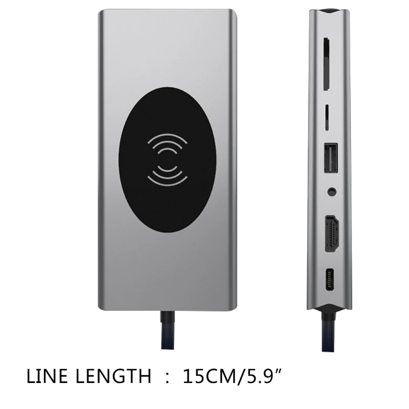 

9 In 1 Charger Stand Dock Docking Station USB Hub Supports 15W Wireless Charging Type-C to Hdmi-compatible RJ45 VGA Hub B03C