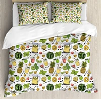 tropical duvet cover set summer holiday pattern with fruits and cocktails refreshments juice and drinks decorative 3 piece bed