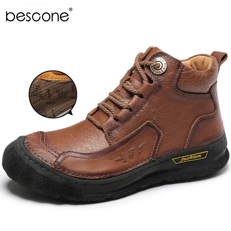 BESCONE/мужские походные водонепроницаемые ботинки кожаные Нескользящие мужские