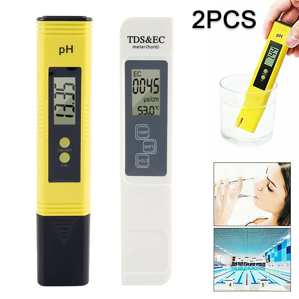 

2Pcs Digital PH TDS EC Meter Tester Thermometer Pen Water Purity PPM Filter Hydroponic for Aquarium Pool Water Monitor
