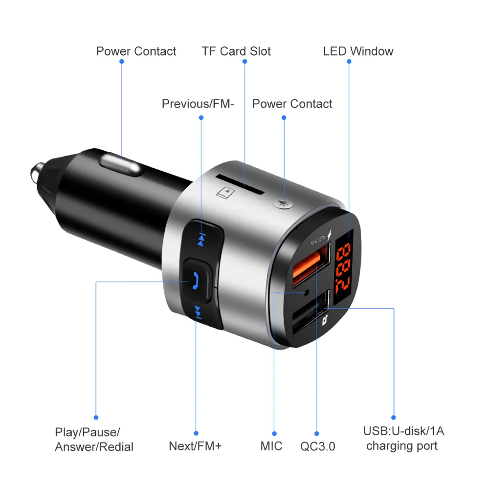 Беспроводной Bluetooth fm-передатчик Громкая связь вызов автомобильное зарядное устройство MP3 плеер для автомобиля два порта usb с быстрым зарядным устройством для смартфонов