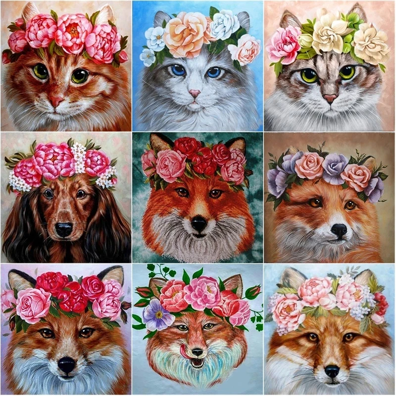 

Flowers Animals 5D Diy Diamond Painting Cute Cat Dog Diamond Embroidery Cross Stitch Crafts Full Square Round Drill Home Decor
