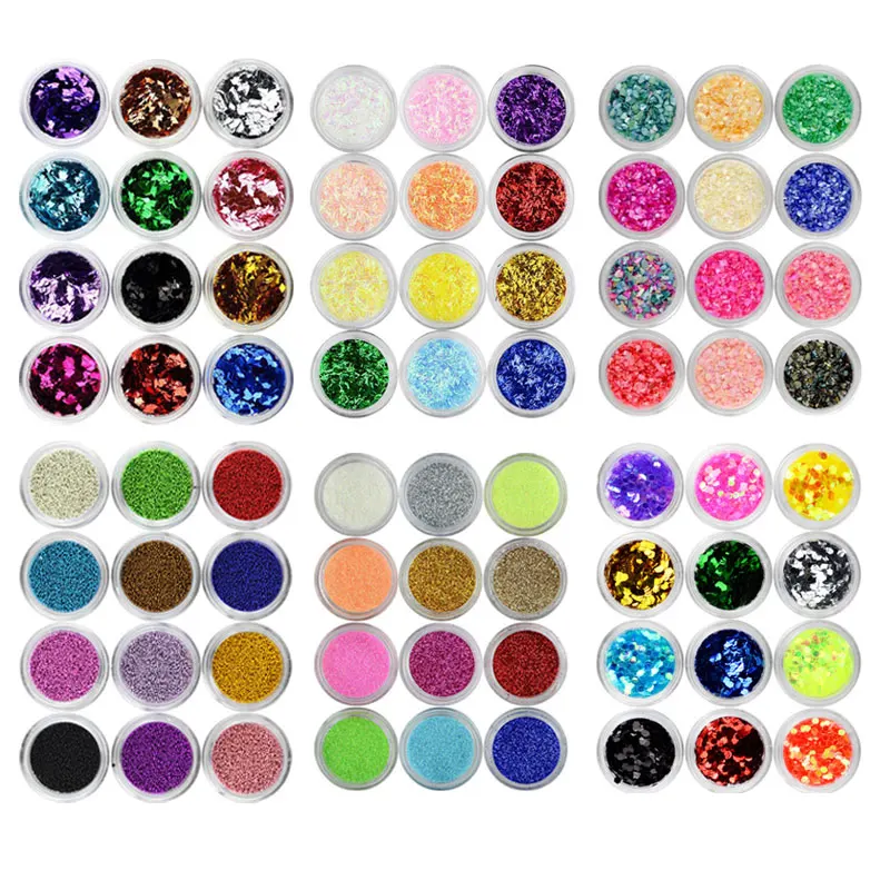 

12/72 Pots Mixed Colors Nail Sequins Paillette 3D Flakes French Tips DIY Art Accessories Acrylic Nail Glitter Tools