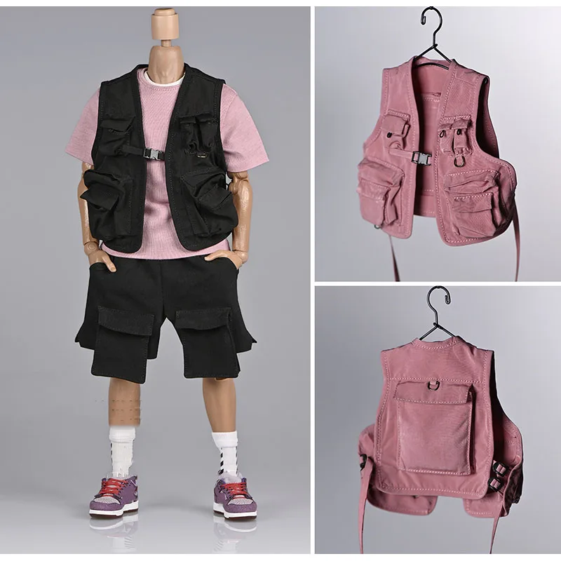 

Pink/Black Color 1/6 Trend Street Hip Hop Function Multi-pocket Tooling Vest Wind Vest Model for 12'' Male/Female Action Figure