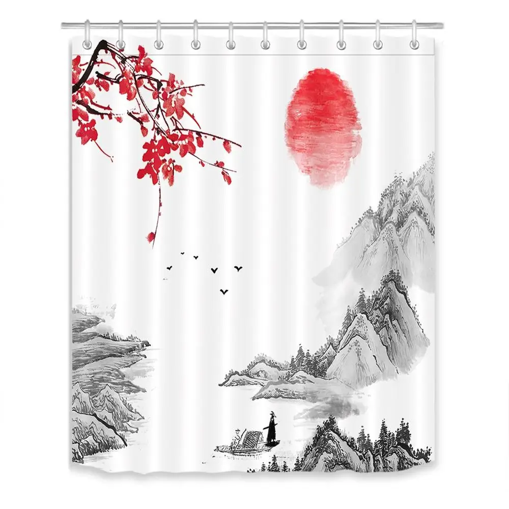 LB Японская Традиционная картина Sumi-e заката Fuji Mountain Sakura занавеска для душа Ванная