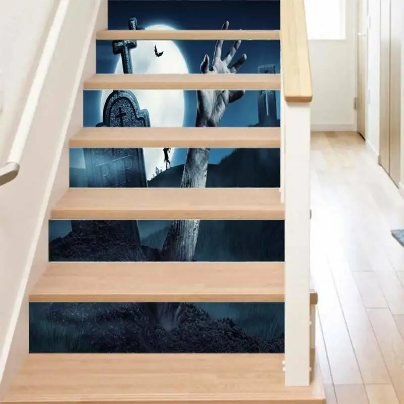 

Наклейки для лестницы, 3D наклейки на стену на Хэллоуин, ручная работа, луна, лестница, подъемники, набор водонепроницаемых наклеек, украшени...