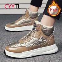 cyytl winter mens fully fur lined down shoes platform outdoor ankle booties snow water resistant thick sole casual sneakers