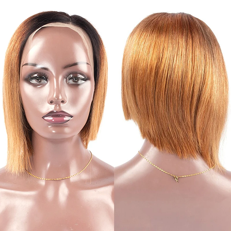 Cheap Wigs lace front human hair wigs 1B/30 short wig blonde for free shipping | Шиньоны и парики