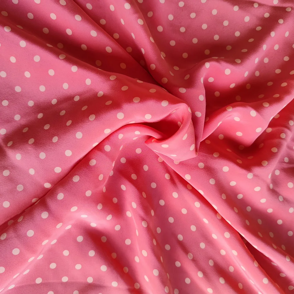 

100%silk crepe silk charmeuse silk mulberry silk for shirt dress tops peach with small orange spots dots crepe fabric