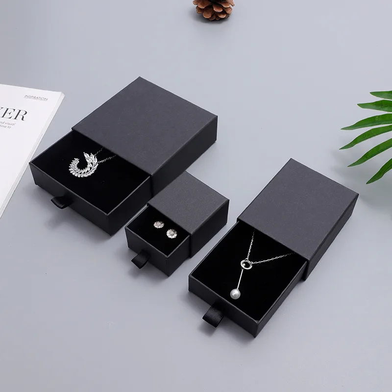 Paper Box Custom Jewelry Box Chic Small Jewerly Packaging Display for Necklace Black Bulk Drawer Cardboard Gift Box