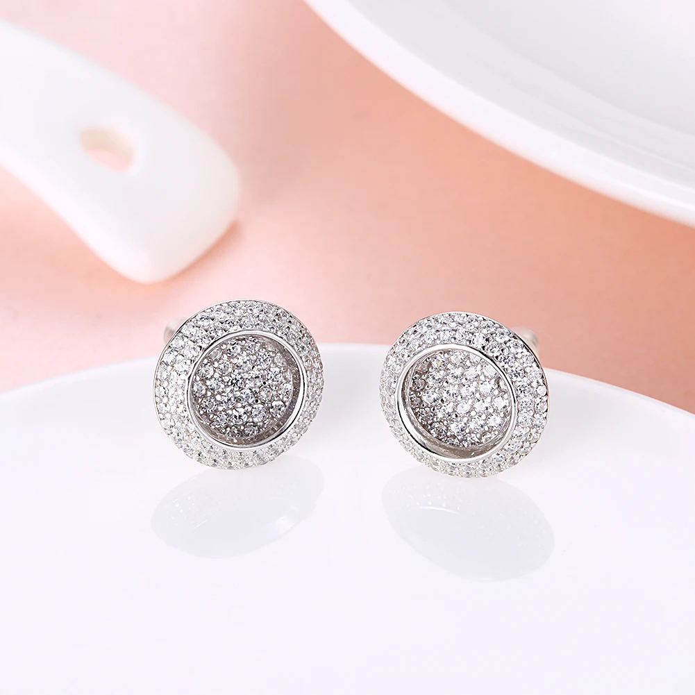 

ZEMIOR 925 Sterling Silver Hollow Circle Earrings For Women Simple Trendy Shiny 5A Cubic Zirconia Stud Earring Fine Jewelry