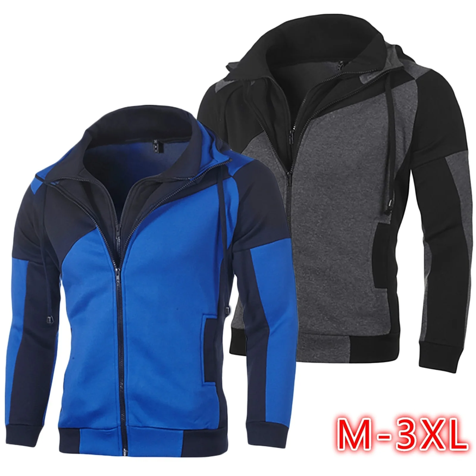 

Autumn Winter Men Sweatshirt Hoodies Sports Patchwork Zipper Hooded Double Coat Men Clothing Casual Plus Size Men's Jacket