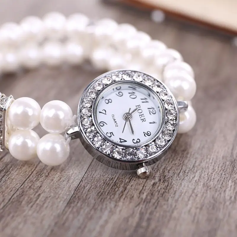 Женские часы Стразы с имитацией жемчуга Роскошные модные элегантные браслеты на