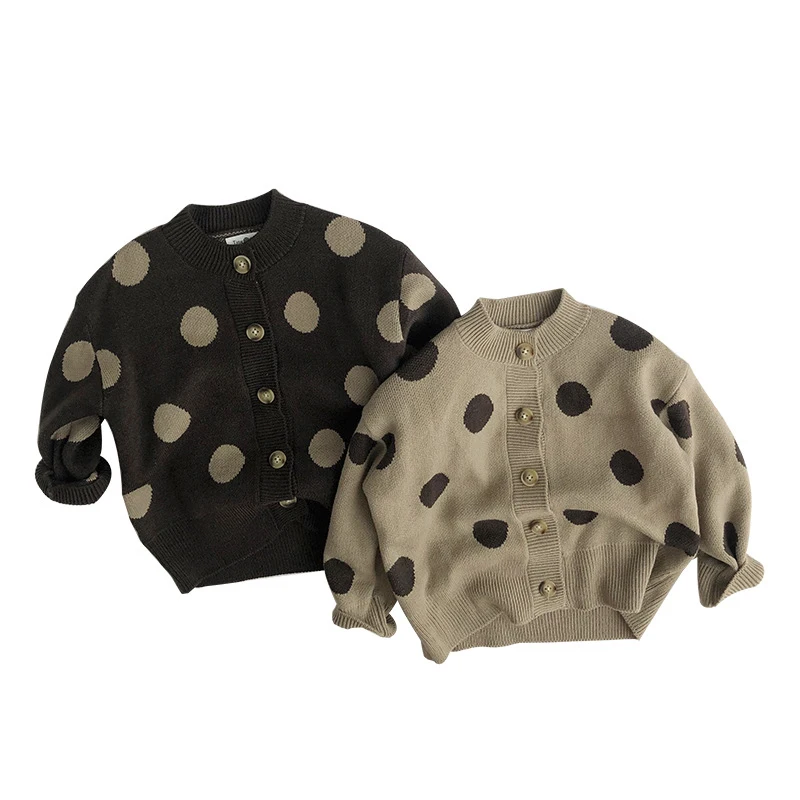 2021 Fall Winter Polka Dots Button Design Sweater Children's Colorful Cardigan Baby Boys Girls Art Knitwear Baby Clothes