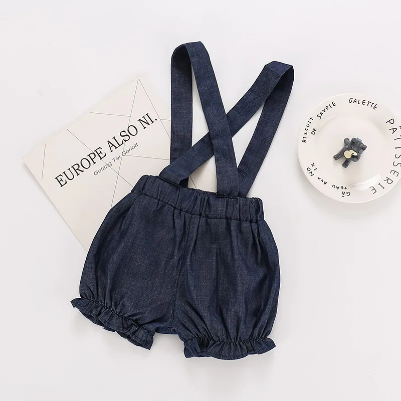 Модели Летняя детская одежда Комбинезоны для малышей Джинсовые шорты девочек с