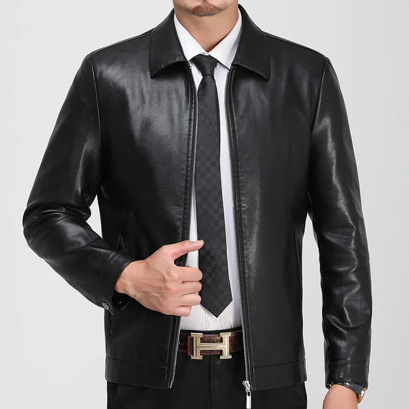Faux Leather Jackets Men's Clothing 2021 New Clothes Thin Section Men Middle-aged Lapel Collar Slim Casual | Мужская одежда