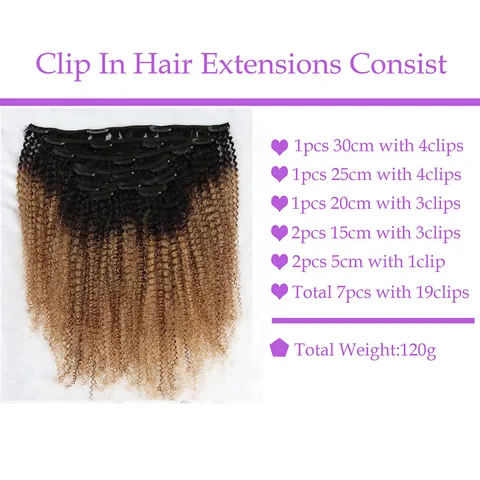 Афро кудрявые вьющиеся натуральные человеческие волосы в пучках для наращивания с эффектом омбре 1B 27 120 г зажим для волос для черных женщин и девочек