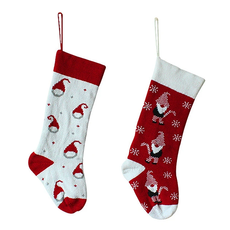 

AU -2Pcs Christmas Stocking Santa Claus Gift Socks Candy Bag Xmas Tree Hanging Decor for Holiday Party Home Decoration