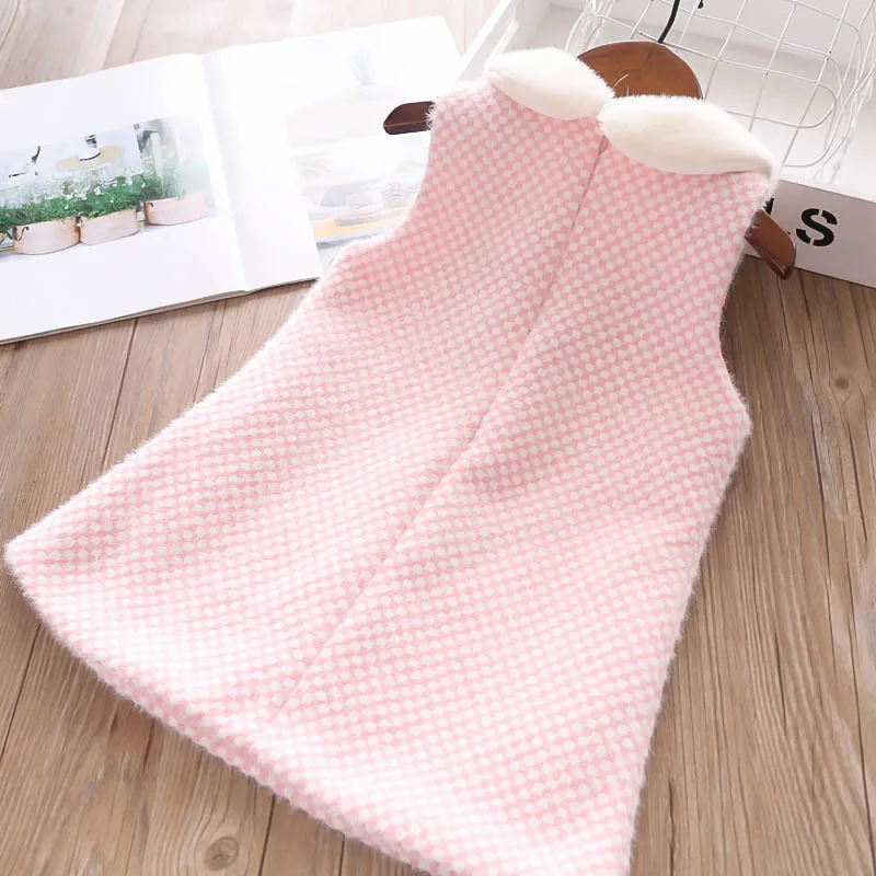 Autumn Winter 2019 Girls Chequered Vest Dress Pearl Swan with Love Bag Doll Collar Children Waistcoat Dresses Wholesale | Детская одежда