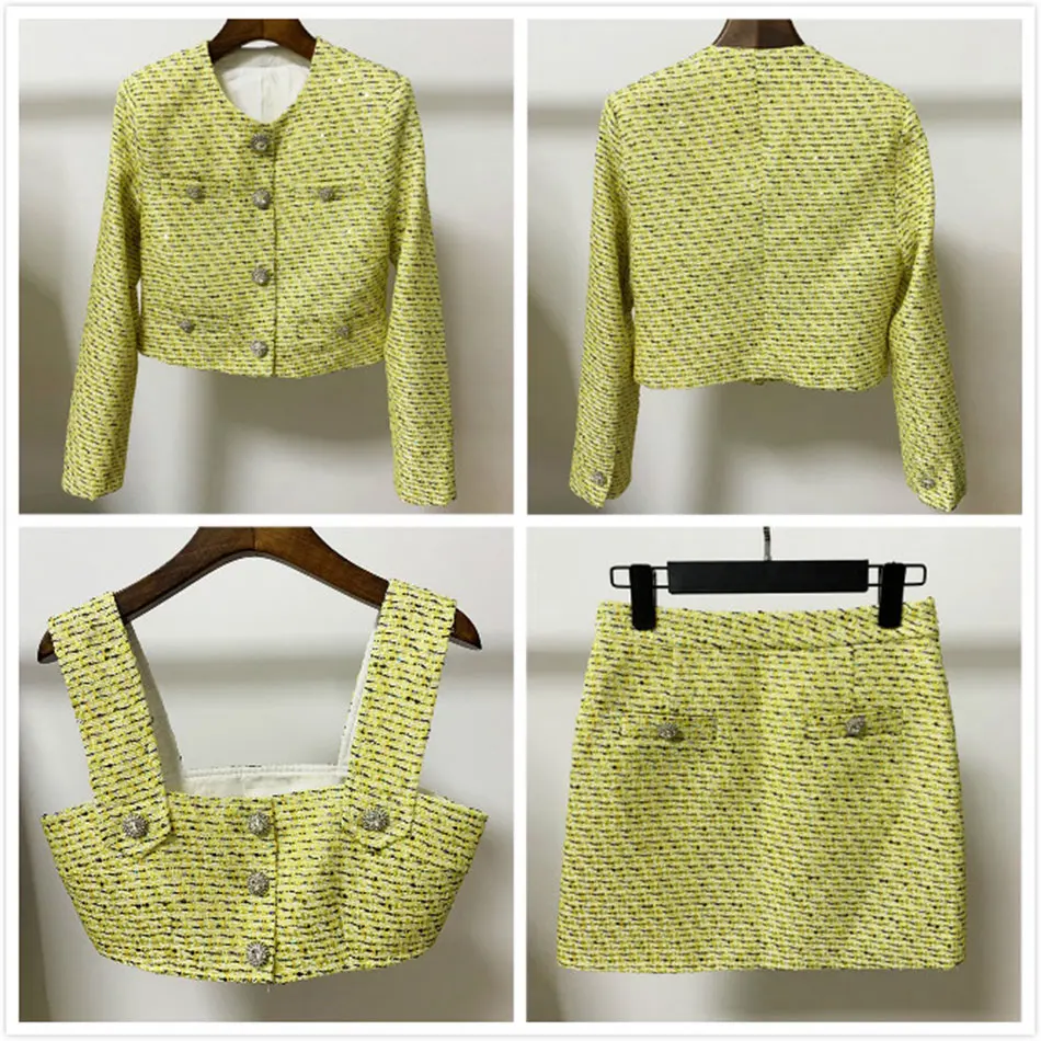 Женское твидовое платье с блестками элегантный комплект из трех предметов жилет