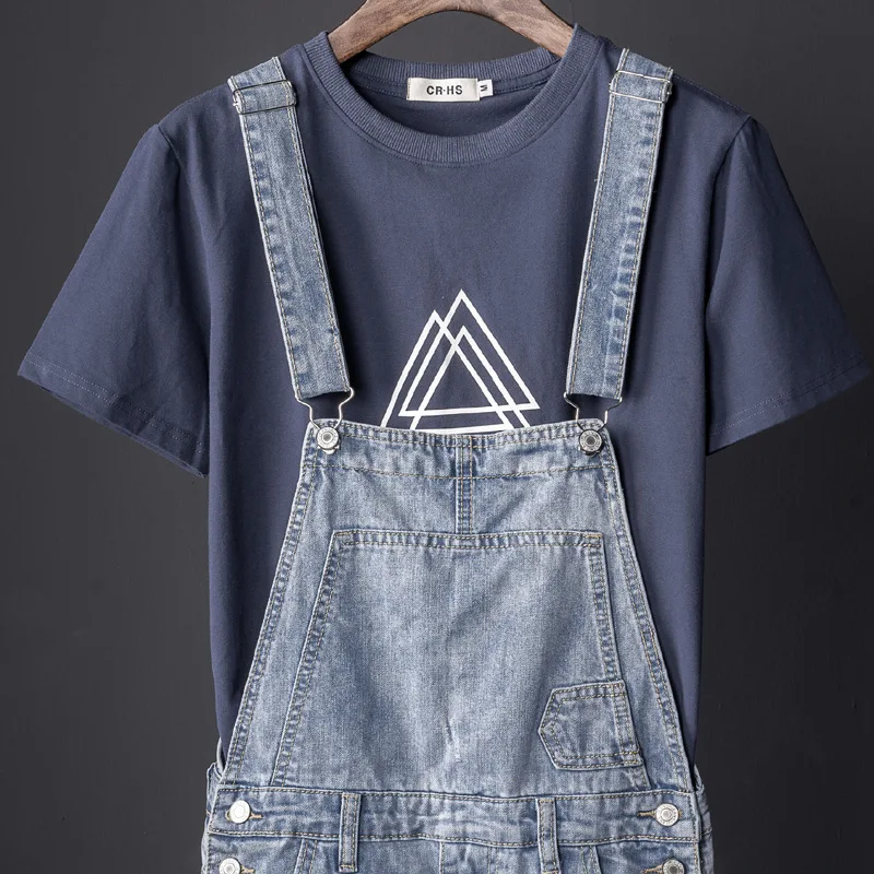 Man Ripped Jeans Bib Overalls Loose Streetwear Hip Hop Hole Denim Jumpsuits Ropa Hombre Trousers Leisure Tattered Cargo Pants
