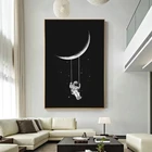 Абстрактная Картина на холсте, астронавт, качающийся на Луне, звезды, Настенная картина для гостиной, домашний декор