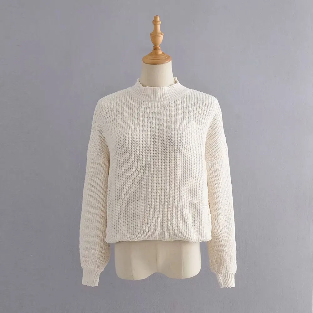 

Women's Sweaters Casual Turtleneck Sweater Woman Winter Clothing Knitting Pullovers Lantern Sleeve Black White Knitted Jumpers