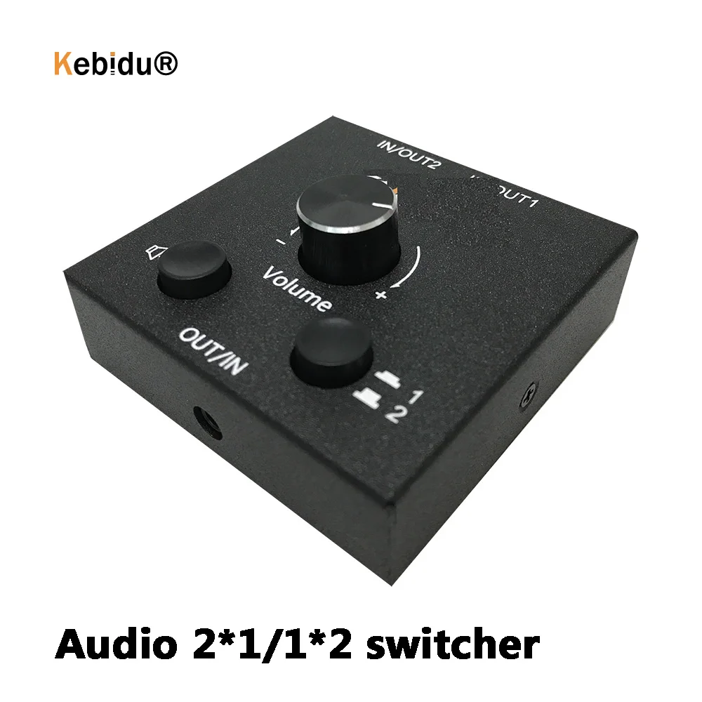 3.5mm Stereo Audio Switch Audio 2*1/1*2 kvm switch Bi-Directional Switcher Mute Button No External Power Required Audio Splitter