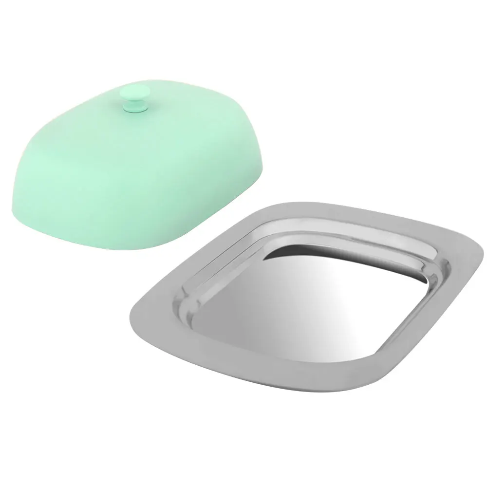 Масленка контейнер для сыра хлеб лоток хранения с голубой крышкой из нержавеющей