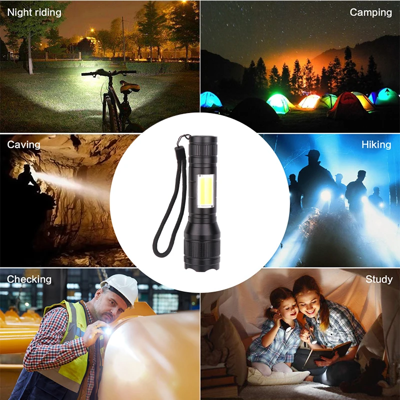Миниатюрный перезаряжаемый светодиодный фонарик с USB T6 LED + COB 3 режима освещения