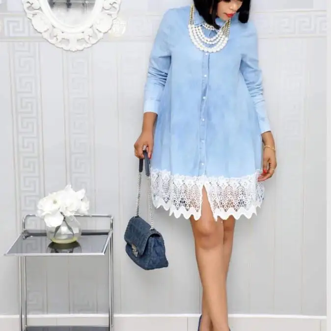 

Elegant Dresses Women's Button Lace Stitching Dress Short-Sleeved Solid Casual Dresses Woman Party Night vestido