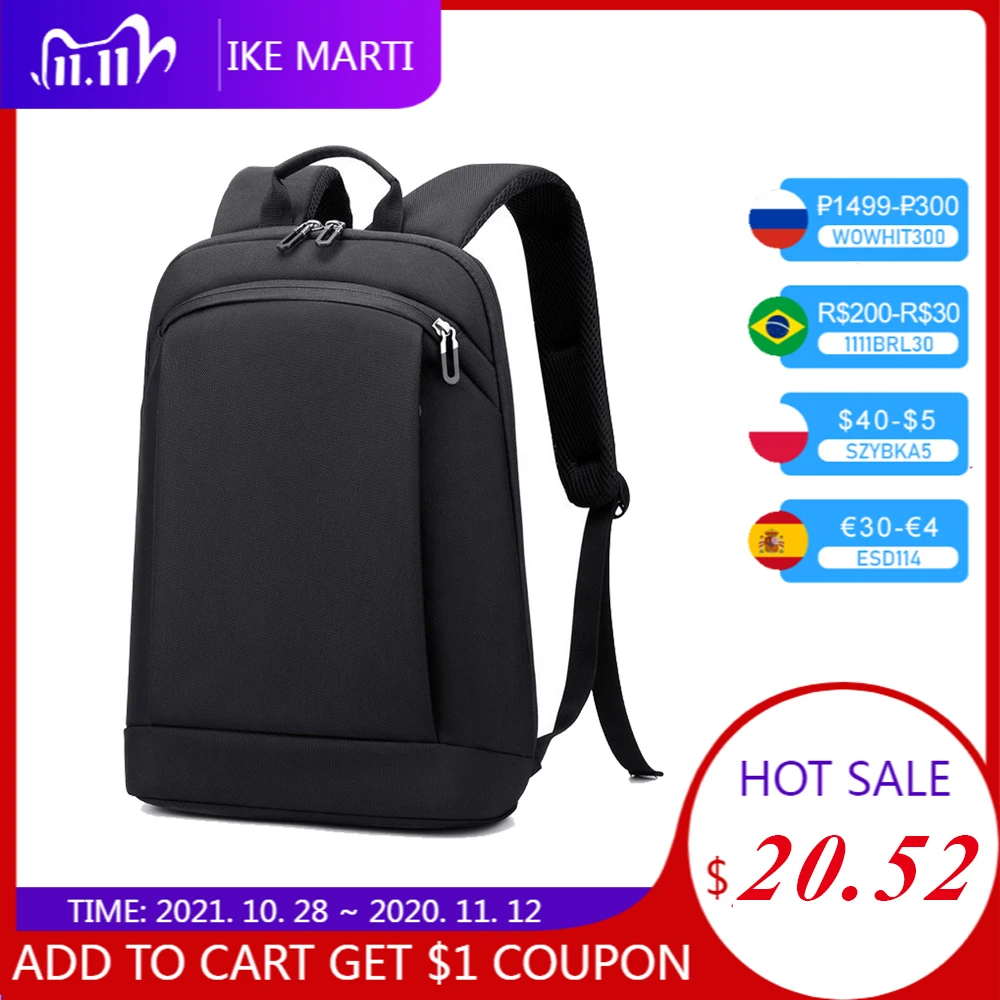 

IKE MARTI Unisex Backpack Men Laptop Bag 14/15.6 Office Work Business Bag Black Backpack Slim Lightweight Small Women Backpacks
