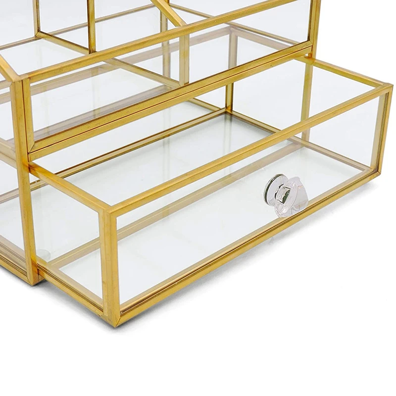

Multifunctional Glass Makeup Organizer for Bathroom Counter or Dresser,Jewelry Cosmetic Storage Holder Display Box