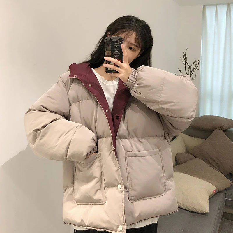 Two-sided Cotton-padded Jackets 2023 New Women Winter Clothing Oversize Tooling Korean Style Simple Bread Clothes Keep Warm Coat
