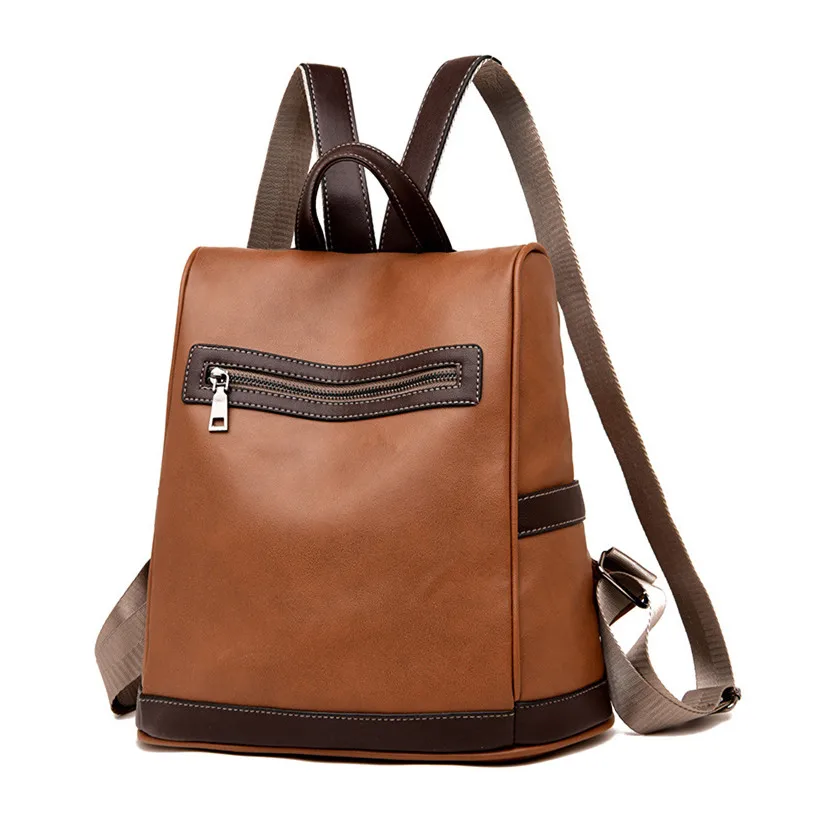 

women vintage leather backpack female retro travel backpack unisex brown black simple backpack luxury soft PU leather bagpack
