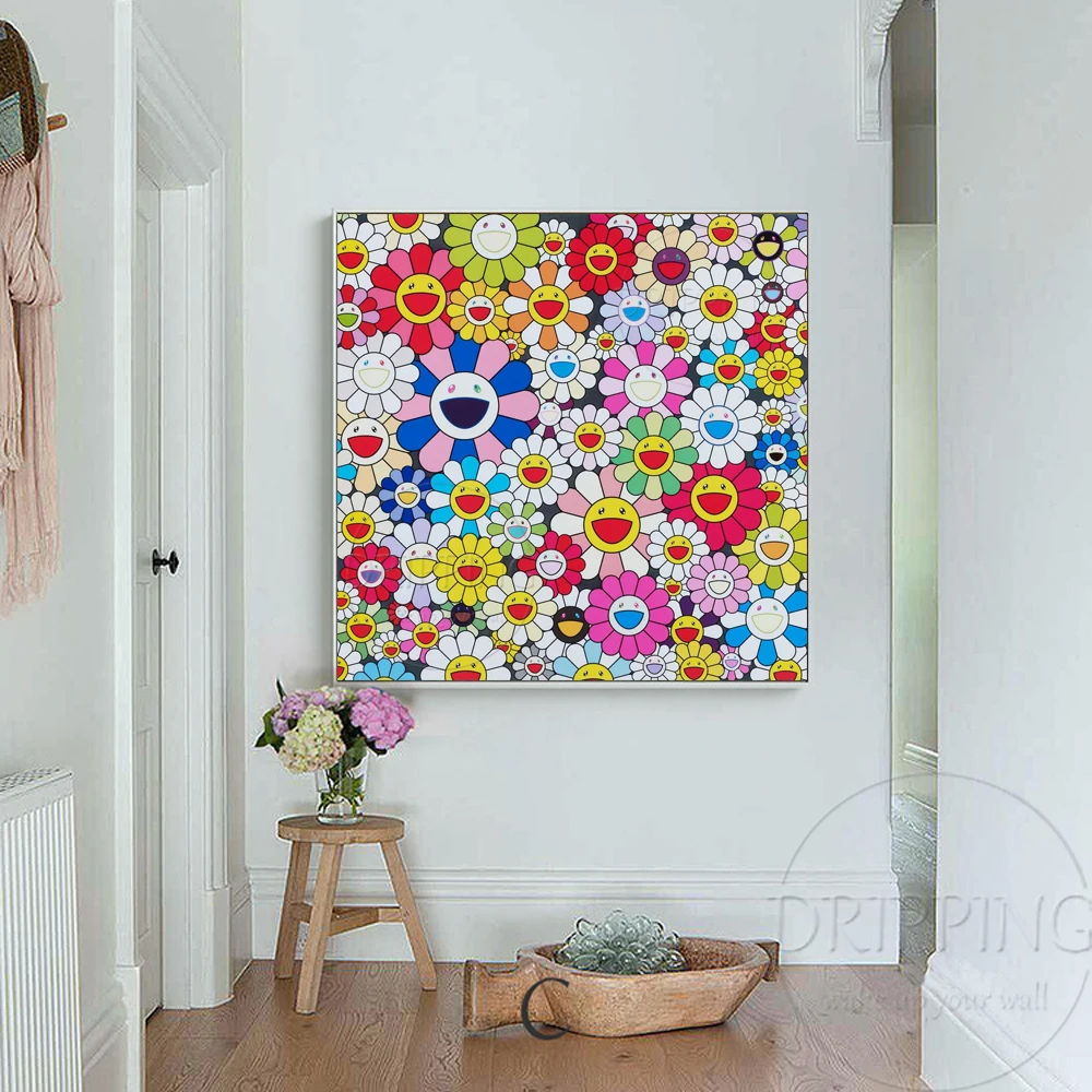Beste Mode Muur Art Japanse Kunstenaar Ontwerp Hand Geschilderd Hoge Kwaliteit Moderne Bloemen Olieverf Japanse Glimlach Bloem Olieverf