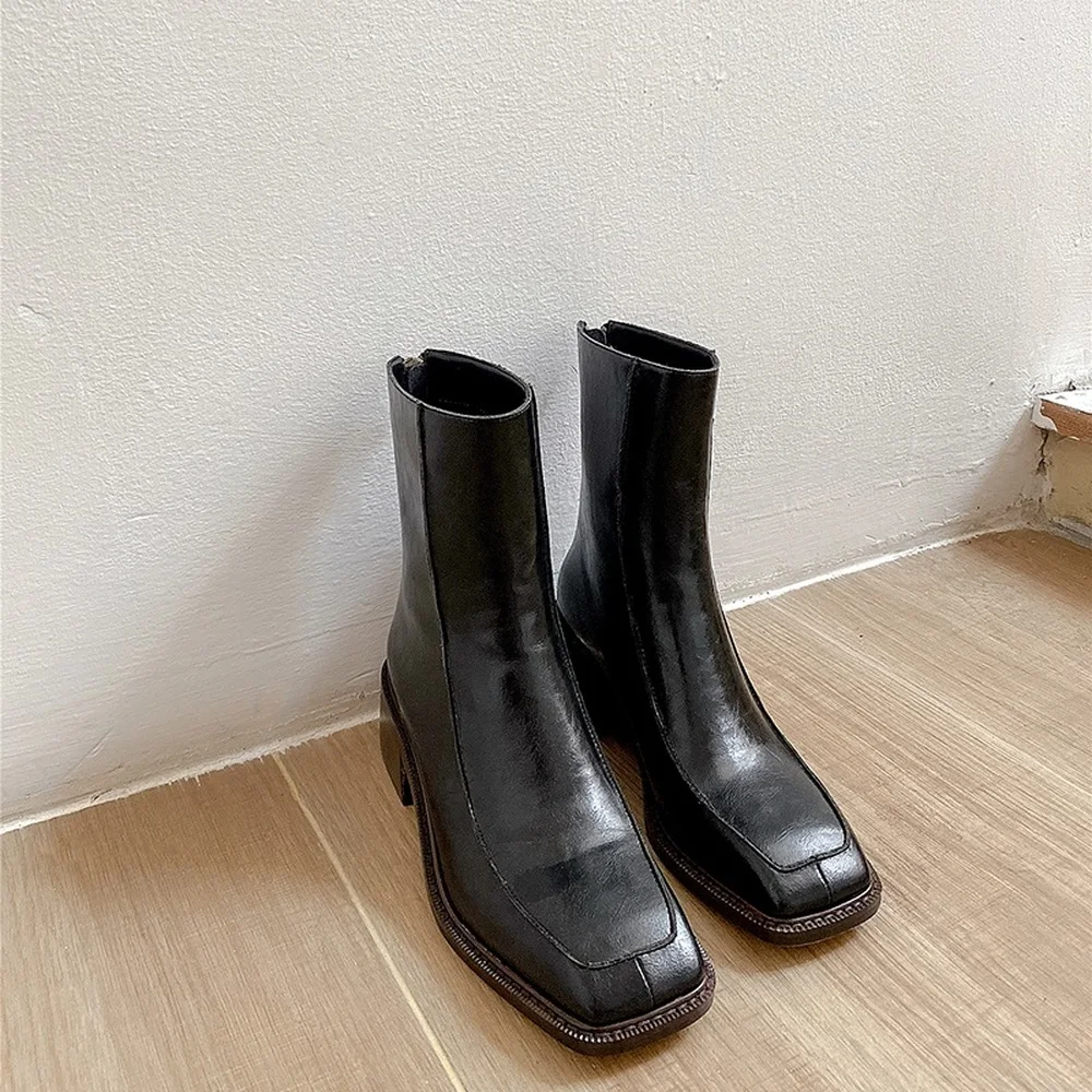 

SKLFGXZY new autumn 2020 Genuine leather Women's boots The western boots European brand boots Square head Women's shoes