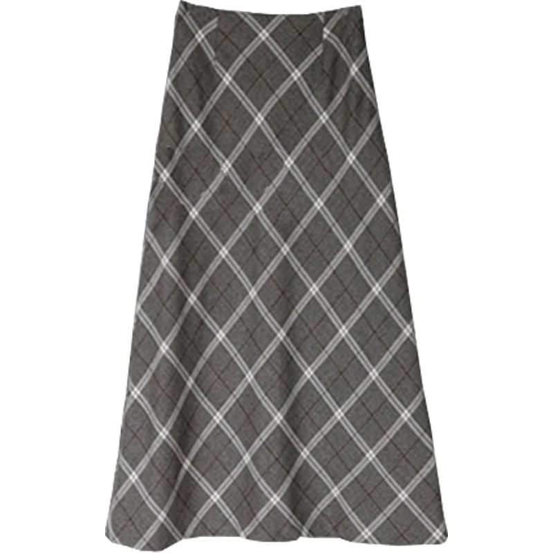 skirt with velvet Женские зимние юбки с бархатной подкладкой в корейском японском консервативном стиле, милая винтажная клетчатая юбка с высокой талией, длинная 10526 - Цвет: skirt with velvet