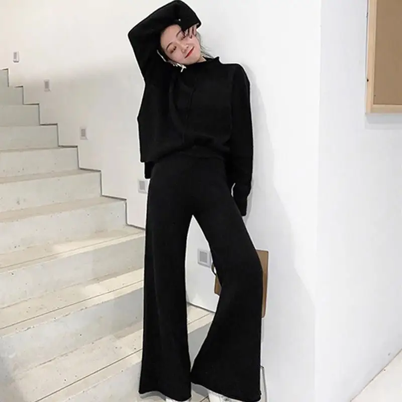 Зимний Свободный Топ с длинным рукавом и штаны женские костюмы элегантный