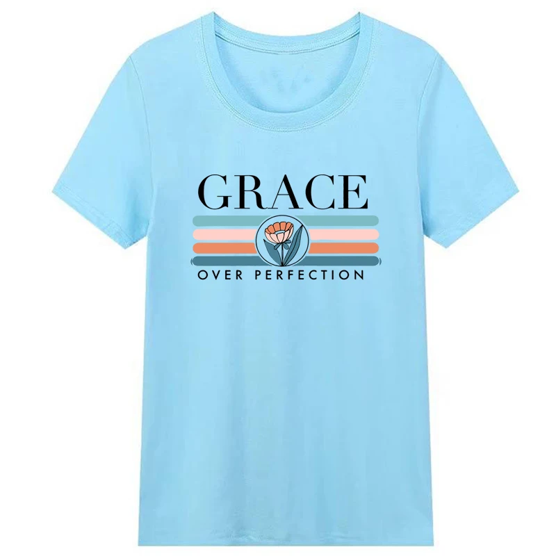 

New Arrivel Grace Bible Verse Christian Clothes for Women Christmas Gift Jesus Faith Church O Neck Outfits Festival T Shirt