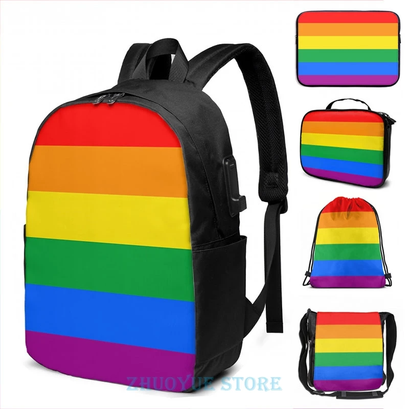 

Funny Graphic print Gay Pride Flag Stripe USB Charge Backpack men School bags Women bag Travel laptop bag
