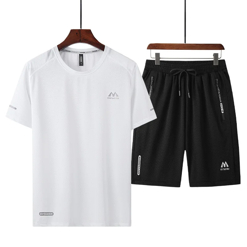 

Summer 2021 new men's fattening plus size ice mesh quick drying short sleeve shorts suit