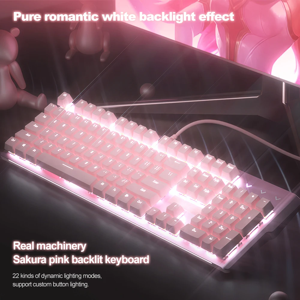 Милая розовая игровая механическая клавиатура Проводная компьютерная с USB