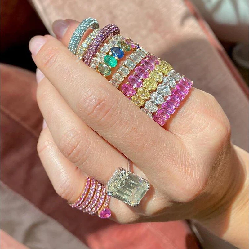 Обручальное кольцо со сверкающими фианитами для женщин белый розовый овал куб