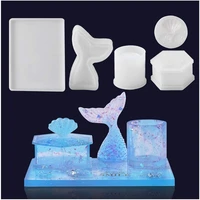 5pcs silicone molds set resin molds for epoxy crafts diy with hexagon box cylinder mermaid tail rectangle shell molds